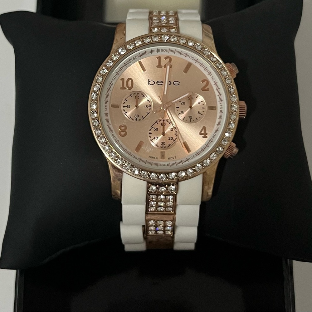 Bebe Gold-Tone Watch with White Strap
